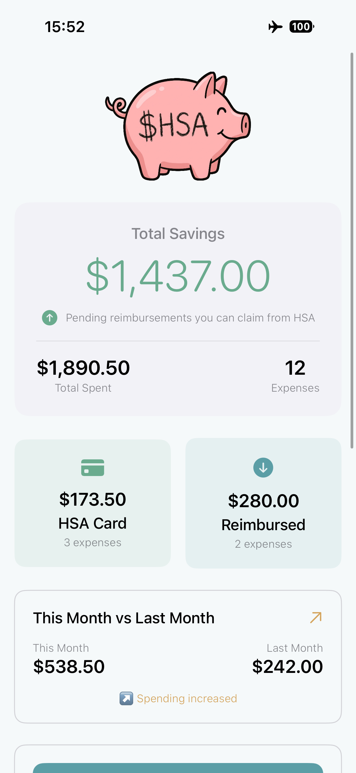 HSA Vault Dashboard screen